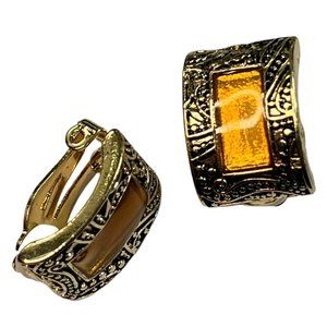 Vintage Amber and Gold Tone Clip on Earrings
